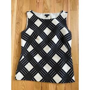 Talbots Black/Cream Geometric Pattern Silk Tank Top Shell Lined Office (size 2)